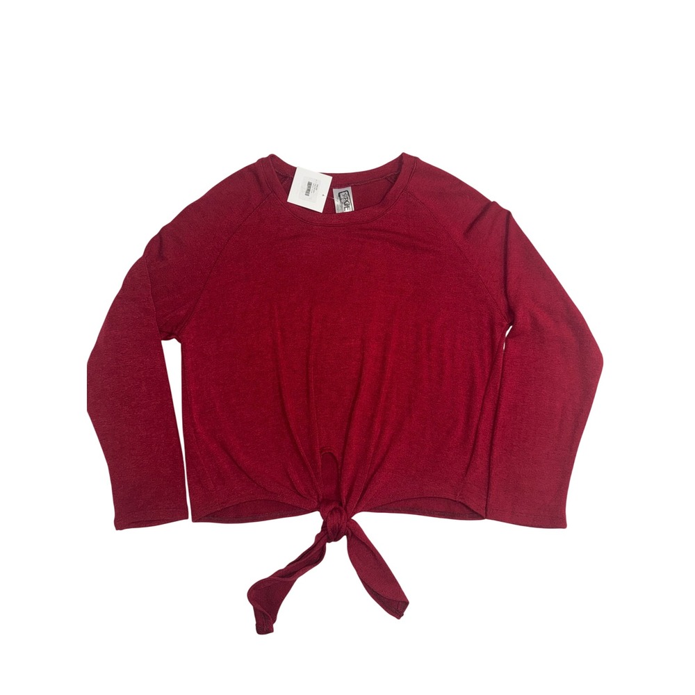 Erge Maroon Tie Front Long Sleeve Top Red Crew Neck Size M NWT